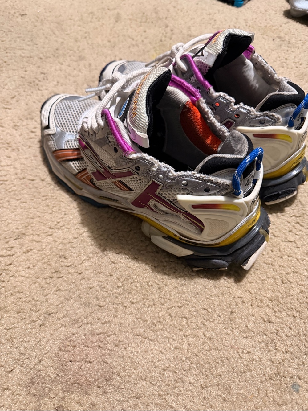 Balenciaga White Sneakers with Pink, Blue, Yellow and Orange Accents